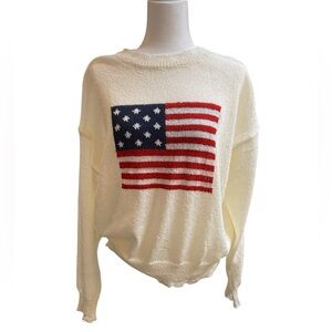 Easel Cream and Red Crew Neck Sweater with American Flag Design